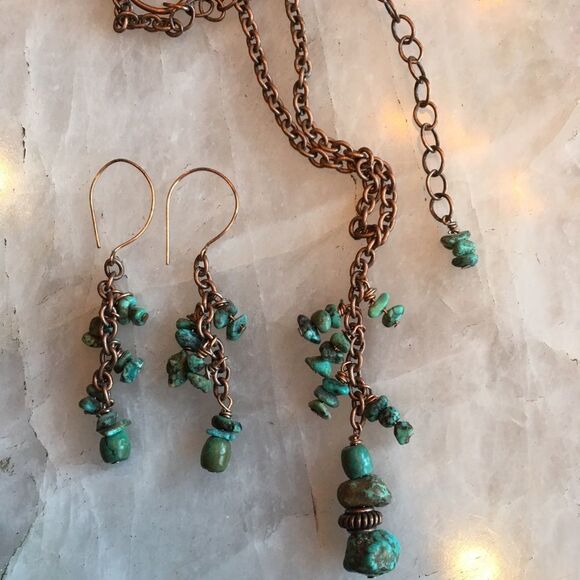 COPPER N Turquoise Necklace & Dangle Drops! - Picture 4 of 9